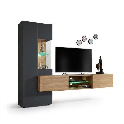 Grau Komplett Wohnwand Luxus Designer Regal Wohnzimmer Neu Einrichtung