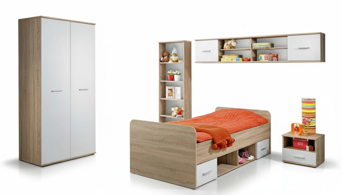 Komplett Kinderzimmer Set Nachttisch Designer Bett Modern Kleiderschrank Möbel