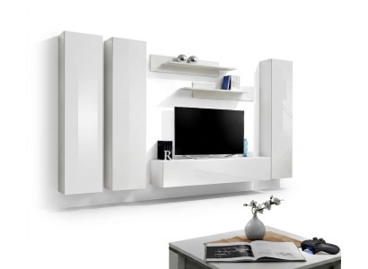 Komplette Set 6 tlg Weiß Wohnwand TV Ständer Wohnzimmer Einrichtung