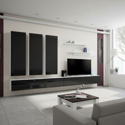 Wohnzimmer Komplett Set 7 tlg Wohnwand TV Ständer Luxus Garnitur Wandregal Neu