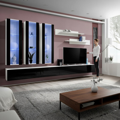 Luxus Wohnwand Holzmöbel Wohnzimmer Wandregal Designer Hänge Vitrine Neu   Luxusní stěnová jednotka z masivního dřeva s regály do obývacího pokoje od designéra, nové vitríny na stěnu.