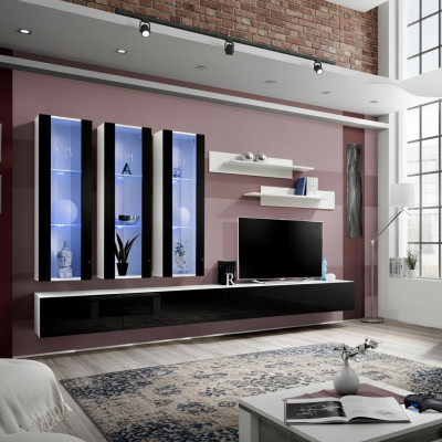 Luxus Wohnwand Holzmöbel Wohnzimmer Wandregal Designer Hänge Vitrine Neu   Luxusní stěnová jednotka z masivního dřeva s regály do obývacího pokoje od designéra, nové vitríny na stěnu.