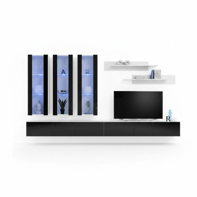 Luxus Wohnwand Holzmöbel Wohnzimmer Wandregal Designer Hänge Vitrine Neu   Luxusní stěnová jednotka z masivního dřeva s regály do obývacího pokoje od designéra, nové vitríny na stěnu.