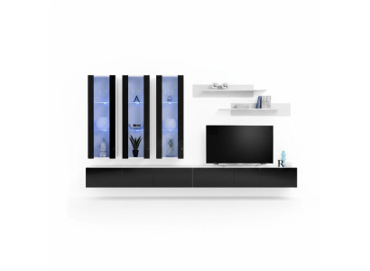 Luxus Wohnwand Holzmöbel Wohnzimmer Wandregal Designer Hänge Vitrine Neu   Luxusní stěnová jednotka z masivního dřeva s regály do obývacího pokoje od designéra, nové vitríny na stěnu.