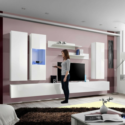 Wohnwand Holz Wohnzimmer Möbel Weiß TV Ständer Moderne Design Wand Regale
