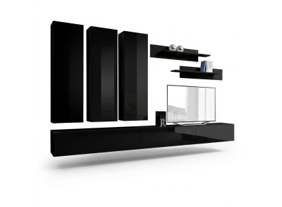 Komplett Set 7 tlg Schwarz Wohnwand Wandschrank Holzmöbel Luxus Möbel Neu