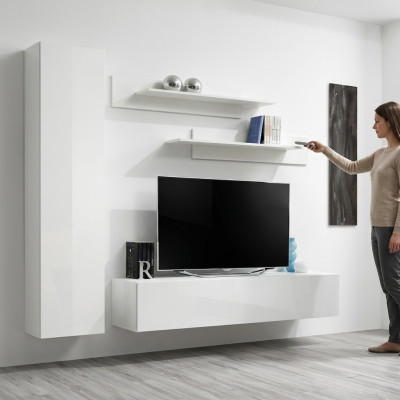 Wohnwand Weiß TV Ständer Designer Einrichtung Wohnzimmermöbel Wand Regale