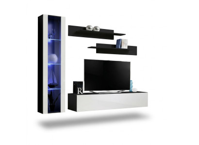 Designer Wohnwand Set 4tlg Schwarz Wohnzimmermöbel Hänge Vitrine Einrichtung