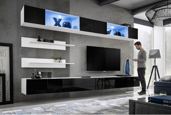 Obývací pokoj Set 6 dílný Luxus Obývací stěna Skříň na zeď 2x TV stojan Design Nábytek