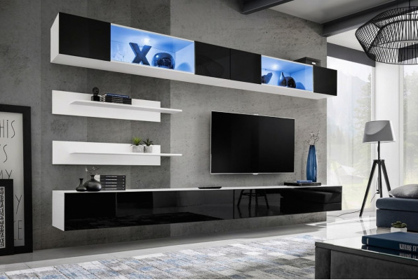 Obývací pokoj Set 6 dílný Luxus Obývací stěna Skříň na zeď 2x TV stojan Design Nábytek