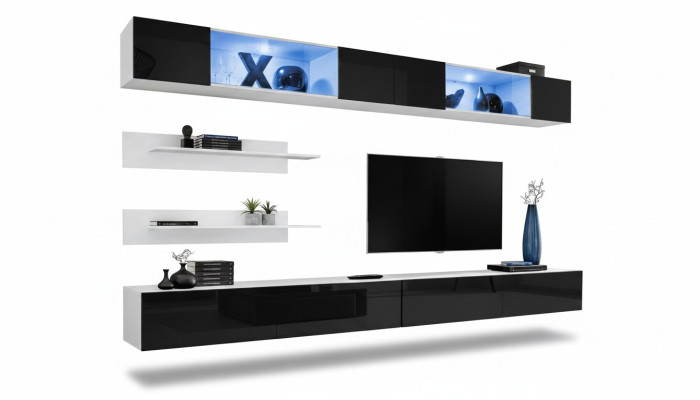 Obývací pokoj Set 6 dílný Luxus Obývací stěna Skříň na zeď 2x TV stojan Design Nábytek