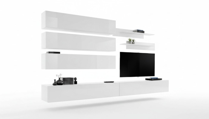 Designer obývací pokoj Set Police na stěnu Police pro obývací pokoj Regál TV stojan Set 7 kusů.