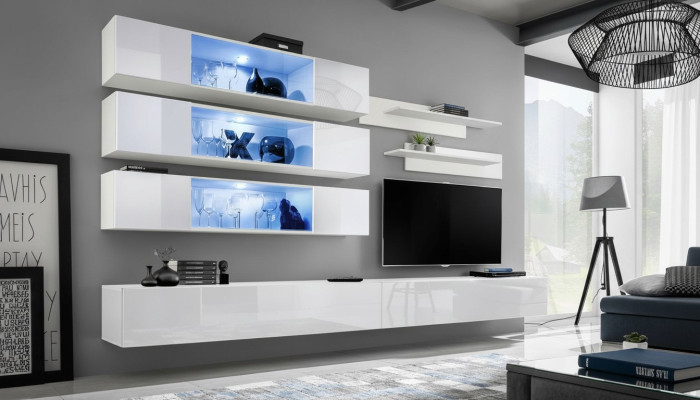 Designer Set 7tlg. Wohnwand Luxus Wandschrank Wohnzimmer Holzmöbel Einrichtung