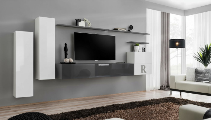 Sada 7 kusů obývacího pokoje TV stojan skříň stěnná skříň stěnové jednotky dřevo Moderní nábytek