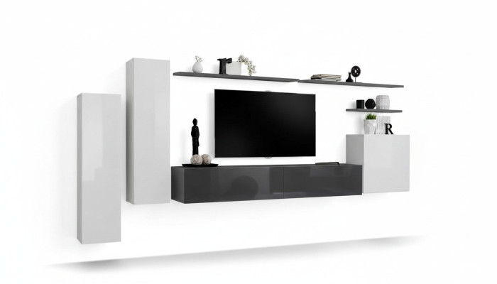 Sada 7 kusů obývacího pokoje TV stojan skříň stěnná skříň stěnové jednotky dřevo Moderní nábytek