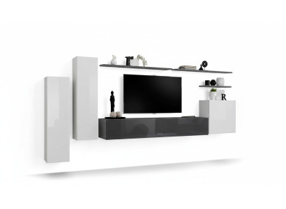 Sada 7 kusů obývacího pokoje TV stojan skříň stěnná skříň stěnové jednotky dřevo Moderní nábytek