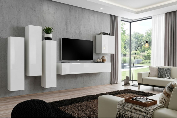 Wohnzimmer Garnitur Luxus Weiß Wandschrank Wohnwand Holz Möbel TV-Ständer