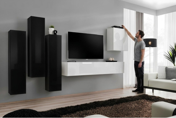 Wohnzimmer Garnitur Wohnwand Komplett Set Lowboard TV-Ständer Holz Möbel