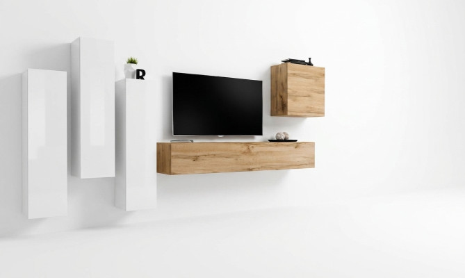 Modern TV Ständer Holz Wohnzimmer Möbel Braun Wandschrank Neu Wohnwand