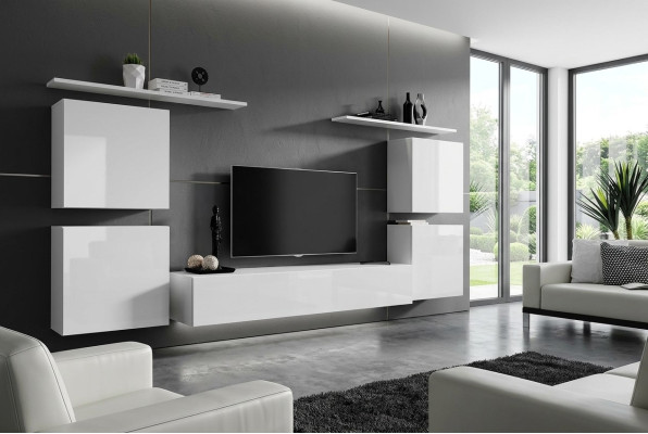 Komplett Set 7tlg Weiß Wohnwand Wohnzimmer Luxus Einrichtung Modern TV Ständer