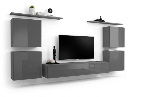 Grau Wand Wohnwand Wohnzimmer Möbel luxus TV Ständer Wandregal Schrank Regal Neu