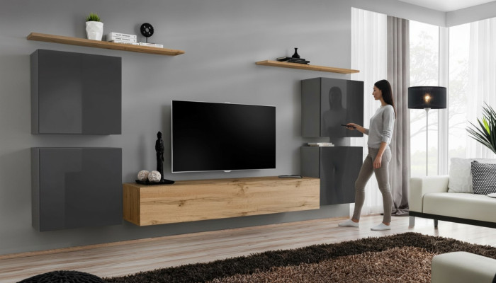 Luxus Wohnwand Komplett 7-tlg Designer Stojany na TV v obývacím pokoji hnědé barvy