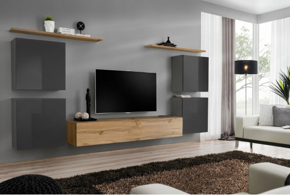 Luxus Wohnwand Komplett 7-tlg Designer Stojany na TV v obývacím pokoji hnědé barvy