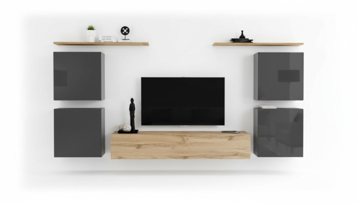 Luxus Wohnwand Komplett 7-tlg Designer Stojany na TV v obývacím pokoji hnědé barvy