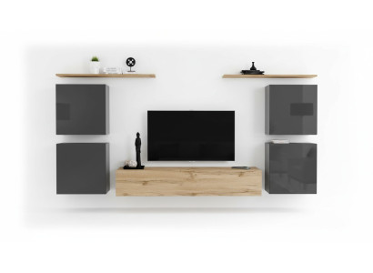 Luxus Wohnwand Komplett 7-tlg Designer Stojany na TV v obývacím pokoji hnědé barvy