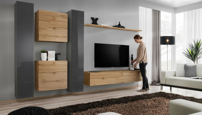 Hnědá stěnová jednotka designové komody moderní TV stojan police pro obývací pokoj.