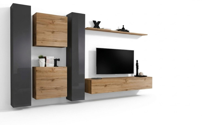 Hnědá stěnová jednotka designové komody moderní TV stojan police pro obývací pokoj.