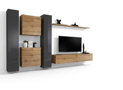 Hnědá stěnová jednotka designové komody moderní TV stojan police pro obývací pokoj.