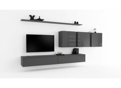 Moderní šedá stěna s TV stojanem designéra, komoda, dřevěný nábytek, skříň, zdi.