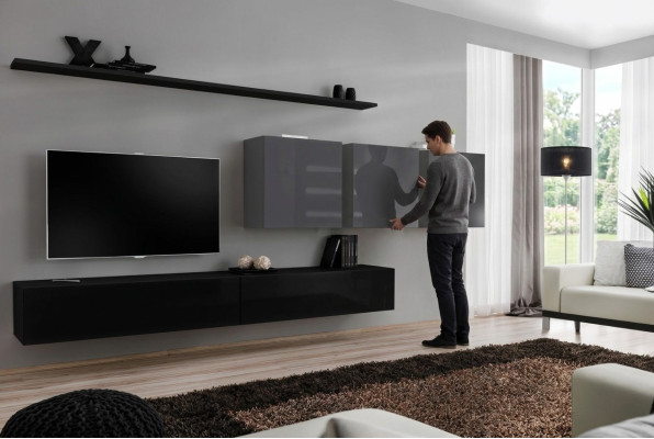 Designová stěnová jednotka s TV stojanem 3x skříně na zeď TV stojan střední TV stojan zařízení 7 dílné