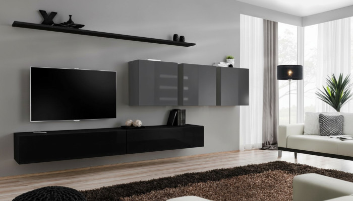 Designová stěnová jednotka s TV stojanem 3x skříně na zeď TV stojan střední TV stojan zařízení 7 dílné