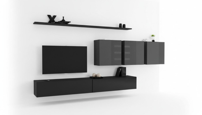 Designová stěnová jednotka s TV stojanem 3x skříně na zeď TV stojan střední TV stojan zařízení 7 dílné