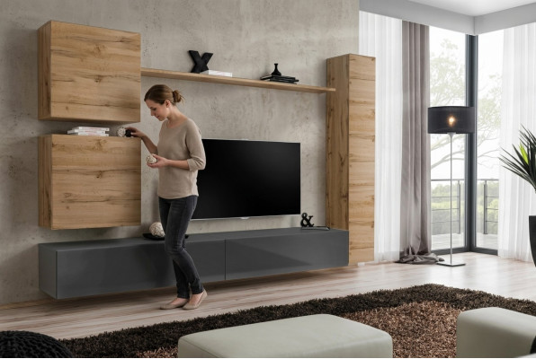 Návrhář nábytku Braun 3x závěsná skříň Dřevěný luxusní set TV stojan