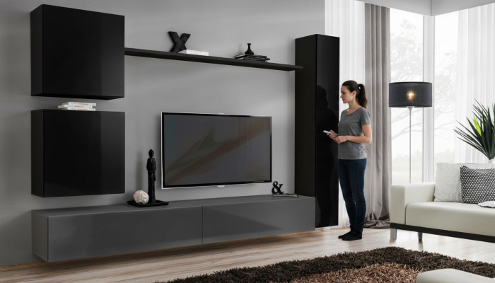 Skříň na stěnu Nábytek do obývacího pokoje Sada nábytku pro obývací pokoj 6 kusů Designérská stěna Regál Sideboard