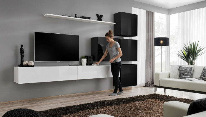 Moderní obývací stěna Stěnná police Stěnová skříň Bílý luxusní nábytek Designér Kompletní