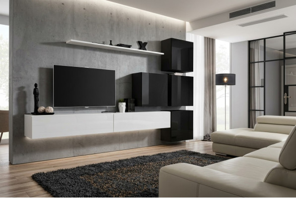 Moderní obývací stěna Stěnná police Stěnová skříň Bílý luxusní nábytek Designér Kompletní