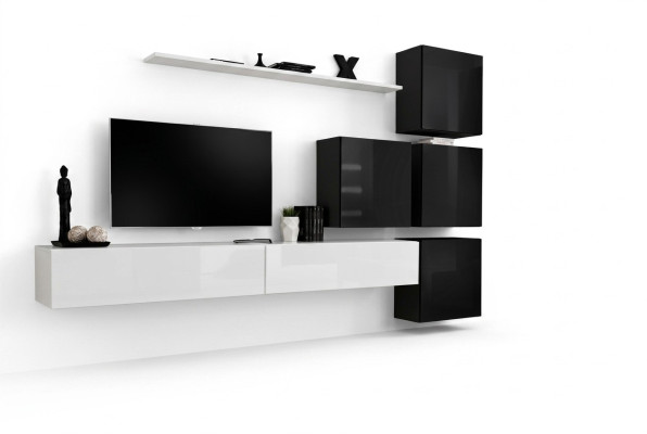 Moderní obývací stěna Stěnná police Stěnová skříň Bílý luxusní nábytek Designér Kompletní