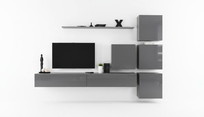 Grau Moderne Wohnwand Wohnzimmer Design TV Ständer Luxus Sideboard Schrank neu