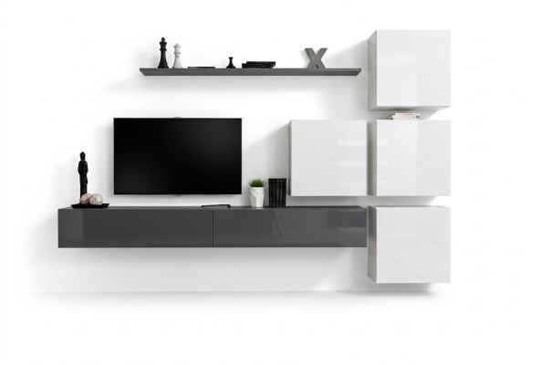 Grau Wandregal TV Ständer Luxus Komplett Stil Modern Wohnzimmer Neu Einrichtung