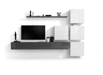 Grau Wandregal TV Ständer Luxus Komplett Stil Modern Wohnzimmer Neu Einrichtung