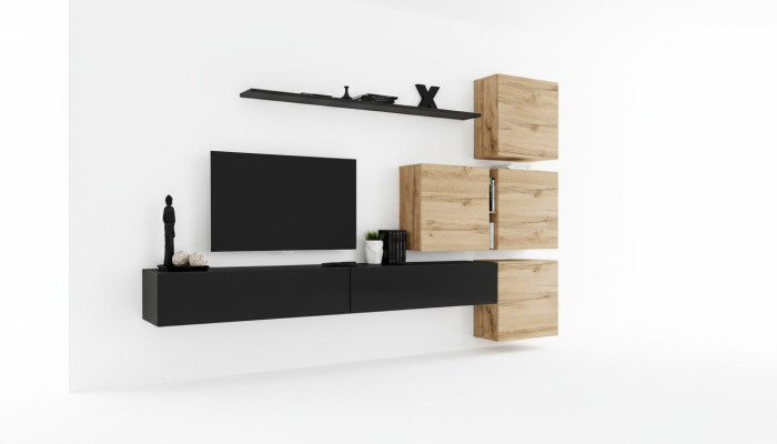 Set 7tlg. Wohnwand Wohnzimmer TV-Ständer Holz Luxus Garnitur Gruppe Wandschrank