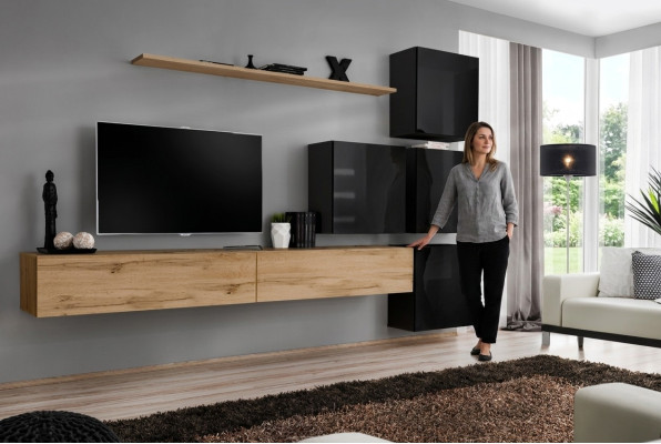 Dřevěný nábytek stěnová skříň TV stojan police Kompletní luxusní set garnitur