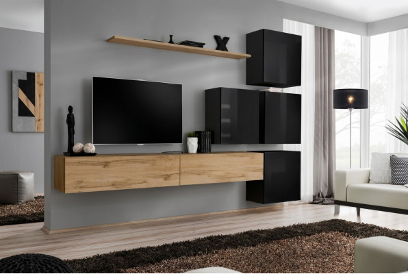 Dřevěný nábytek stěnová skříň TV stojan police Kompletní luxusní set garnitur