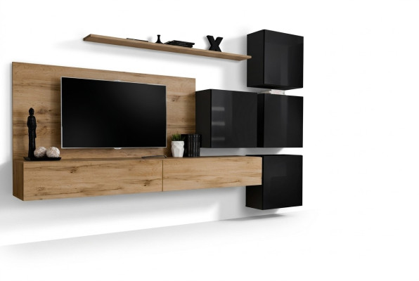 Dřevěný nábytek stěnová skříň TV stojan police Kompletní luxusní set garnitur
