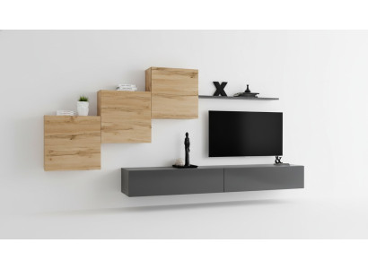 Designer Wohnzimmermöbel Wohnwand Grau TV Ständer Moderne Sideboard Wandregal