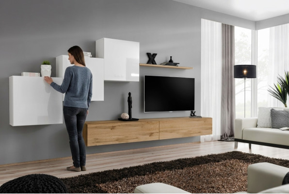 Obývací pokoj TV stojan 3x nástěnná skříňka regál na zeď luxusní design sideboard stěnová jednotka.